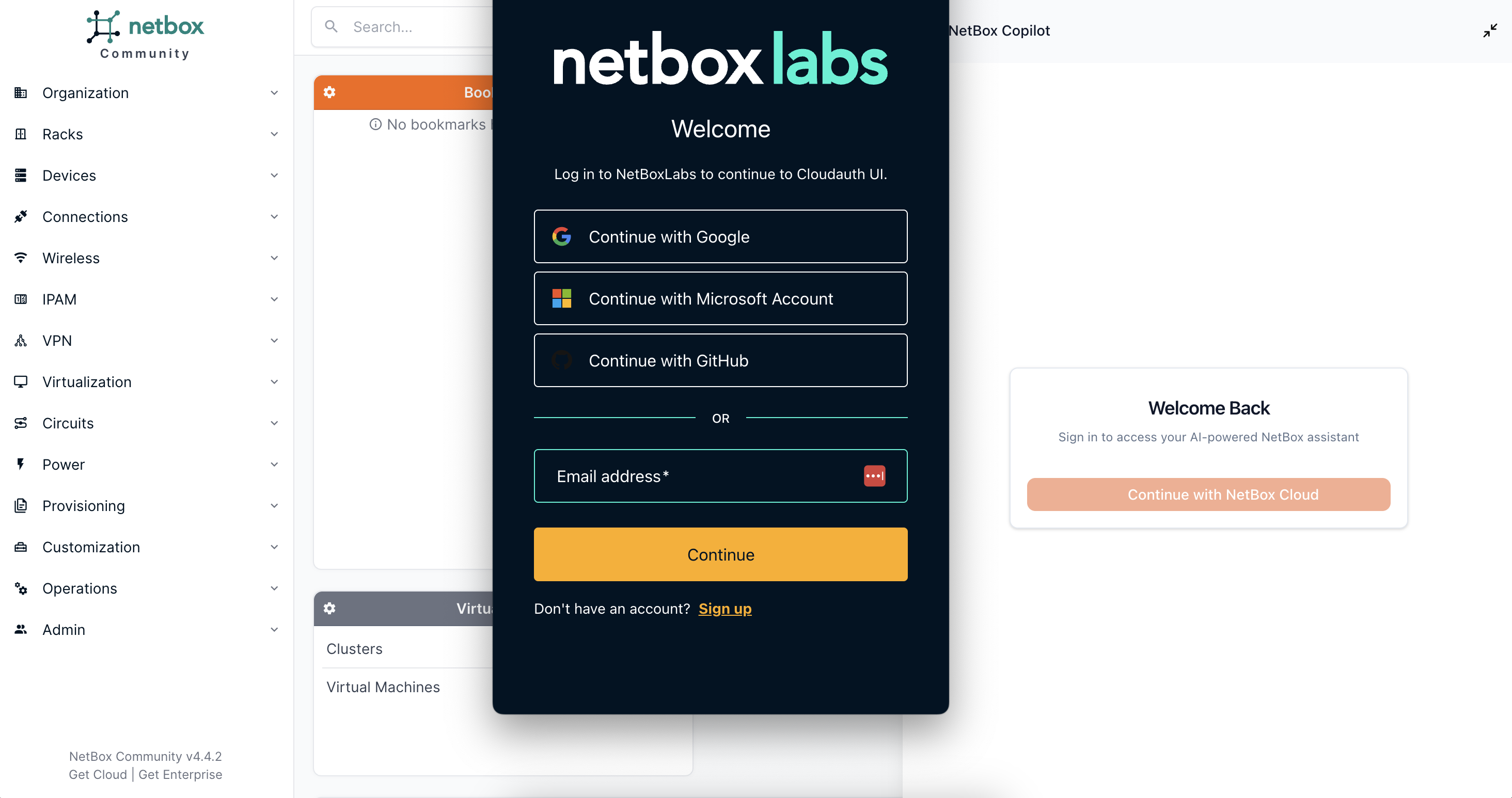 NetBox Copilot account creation/login window will pop up