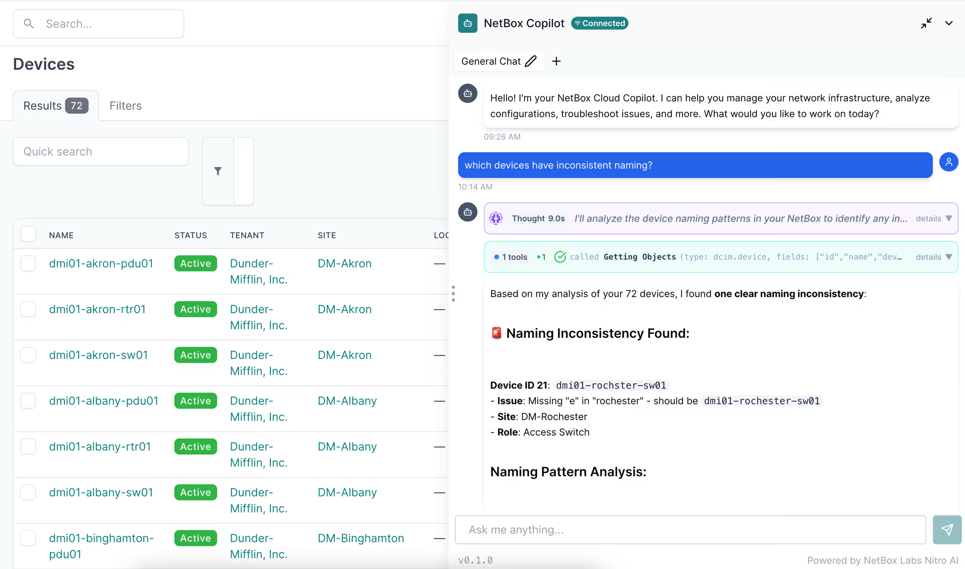 NetBox Copilot embedded in NetBox interface